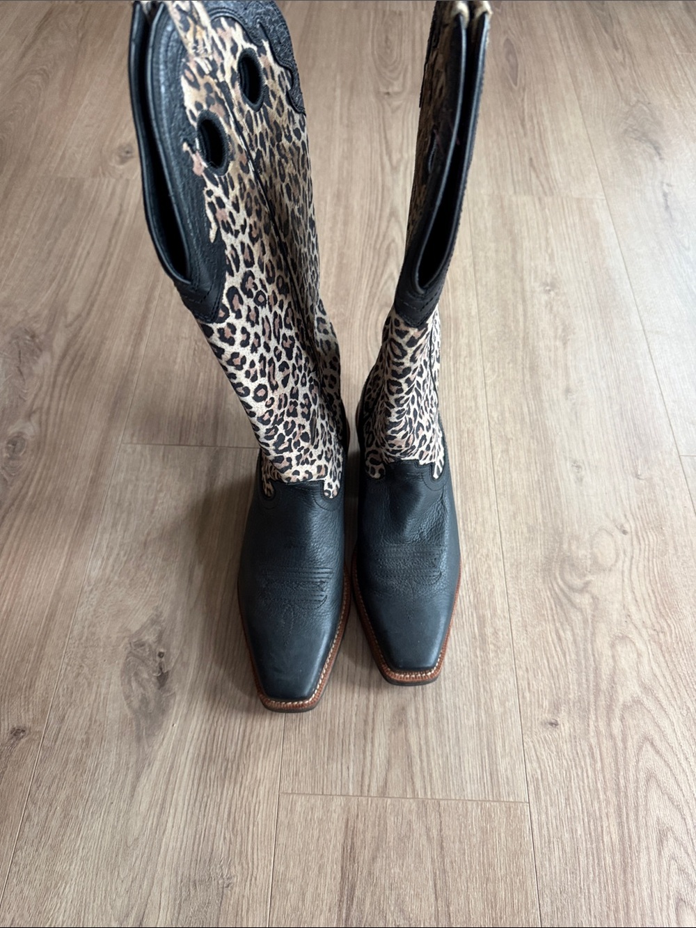 Twisted X Black Leather & Leopard-Print Over-the-Knee Boots